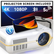 Load image into Gallery viewer, PANFREY Projector Bluetooth, Native 1080P Projector[Projector Screen Included], Full HD 16000 LM Movie Projector